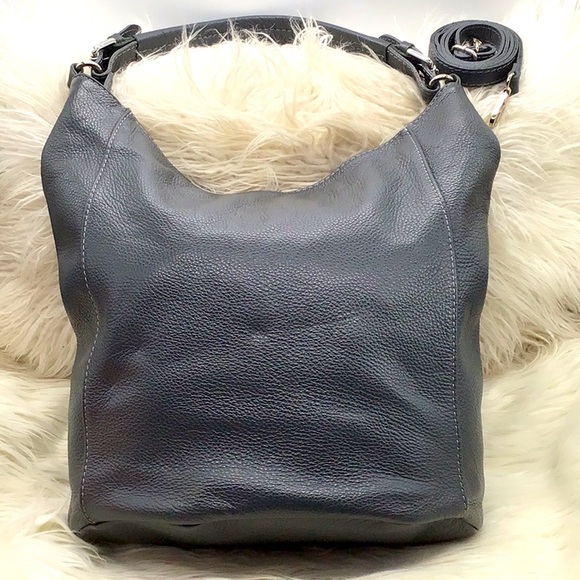 Lavorazione Artigianale Handbags - Lavorazione Artigianale Charcoal Gray Pebble Leather Crossbody Hobo Bag